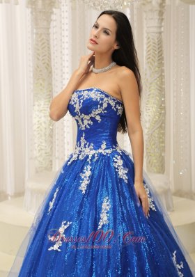 Appliques Paillette Royal Blue Beading Quinceanera Dress