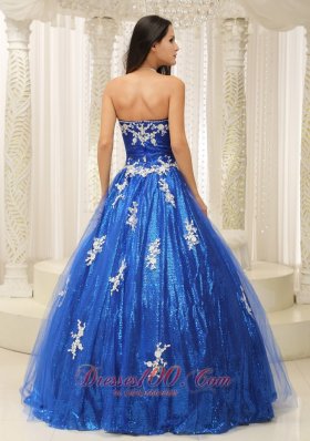 Appliques Paillette Royal Blue Beading Quinceanera Dress