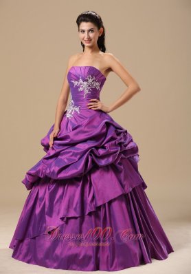 Strapless Appliques Decorate Pick-ups Purple Dresses Of 15