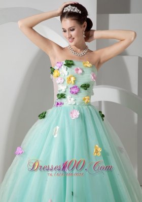 Apple Green A-line Quincianera Dresses Hand Made Flowers