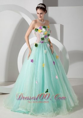 Apple Green A-line Quincianera Dresses Hand Made Flowers