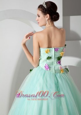 Apple Green A-line Quincianera Dresses Hand Made Flowers
