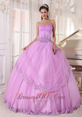 Appliques Sweetheart Modest Lavender Tulle Quinceanera