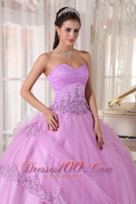 Appliques Sweetheart Modest Lavender Tulle Quinceanera