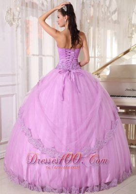 Appliques Sweetheart Modest Lavender Tulle Quinceanera