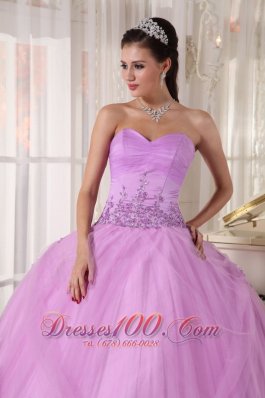 Appliques Sweetheart Modest Lavender Tulle Quinceanera