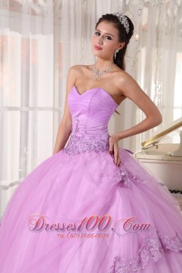 Appliques Sweetheart Modest Lavender Tulle Quinceanera