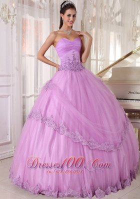 Appliques Sweetheart Modest Lavender Tulle Quinceanera