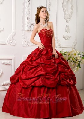 Red Pick-ups Beading appliques Quinceanera Gown