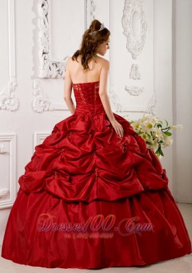 Red Pick-ups Beading appliques Quinceanera Gown