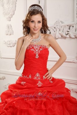 Affordable Red Organza Ruffles Sweet 16 Dress