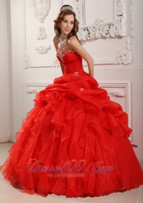 Affordable Red Organza Ruffles Sweet 16 Dress
