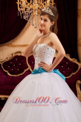 2013 White Satin Sash Beading Quinceanera Gown