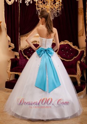 2013 White Satin Sash Beading Quinceanera Gown