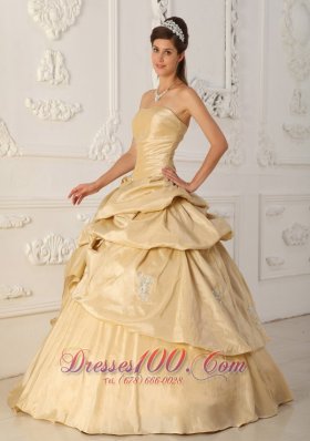 Cheap Champagne Flowers Taffeta Pick-Ups Quinceanera Dress