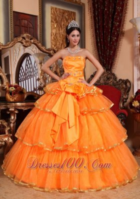 Orange Quinceanera Dress Ruffles Organza Bow 2013