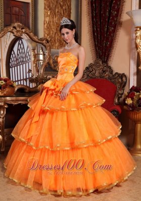 Orange Quinceanera Dress Ruffles Organza Bow 2013