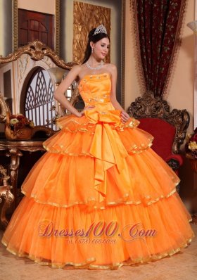 Orange Quinceanera Dress Ruffles Organza Bow 2013