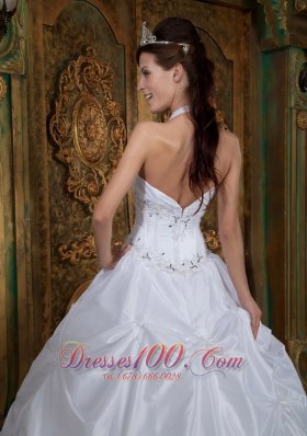 2013 Cheap White Halter Beading Taffeta Quinceanera Dress