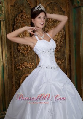 2013 Cheap White Halter Beading Taffeta Quinceanera Dress