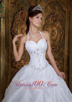 2013 Cheap White Halter Beading Taffeta Quinceanera Dress