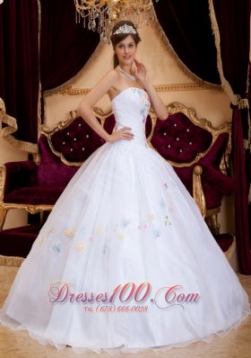 Exquisite Appliques Organza White Sweet 16 Dress