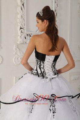 White Quinceanera Dress Black Embroidery Beading