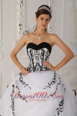 White Quinceanera Dress Black Embroidery Beading