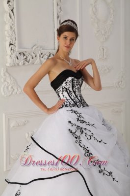 White Quinceanera Dress Black Embroidery Beading