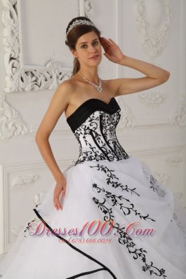 White Quinceanera Dress Black Embroidery Beading