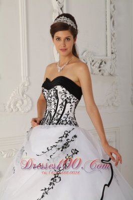 White Quinceanera Dress Black Embroidery Beading