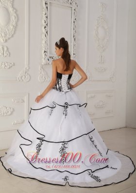 White Quinceanera Dress Black Embroidery Beading