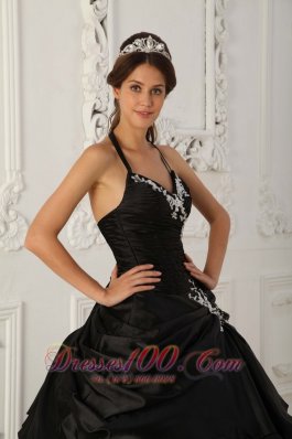 Pretty Black Halter Pick-ups Taffeta Sweet 16 Dress