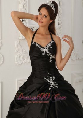 Pretty Black Halter Pick-ups Taffeta Sweet 16 Dress