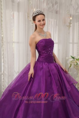 Low Prince Purple Beading Organza Sweet 16 Dress