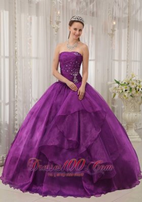 Low Prince Purple Beading Organza Sweet 16 Dress