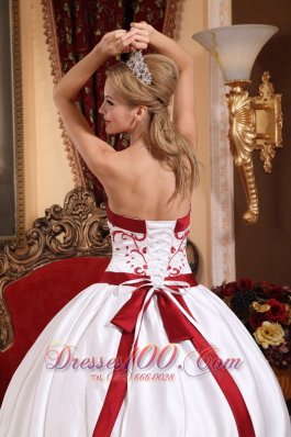 White and Red Embroidery Sash Sweet 15 Dress