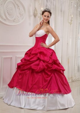 Hot Pink and White Bead Work Quinceanera Dress