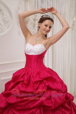 Hot Pink and White Bead Work Quinceanera Dress