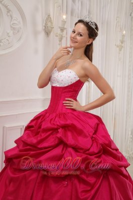 Hot Pink and White Bead Work Quinceanera Dress