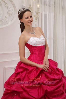 Hot Pink and White Bead Work Quinceanera Dress