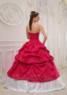 Hot Pink and White Bead Work Quinceanera Dress