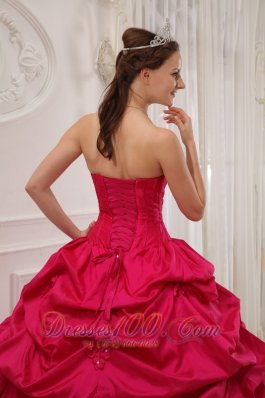 Hot Pink and White Bead Work Quinceanera Dress