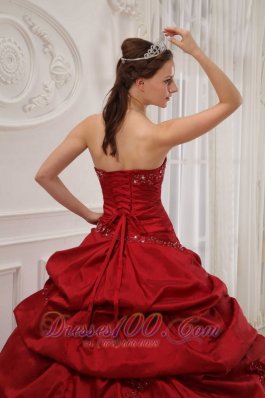 Wine Red Ruffles Taffeta Strapless Dress for Quinceanera