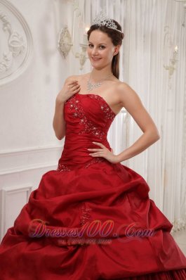 Wine Red Ruffles Taffeta Strapless Dress for Quinceanera