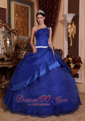 Royal Blue One Shoulder Hand Made Flower Quinceanera Dress