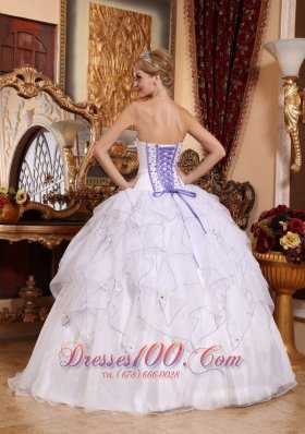 White Hand Flowers Organza Strapless Quinceanera Dress