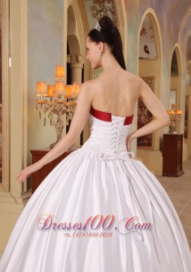 White and Red Sweetheart Floor-length Quinceanera Dress