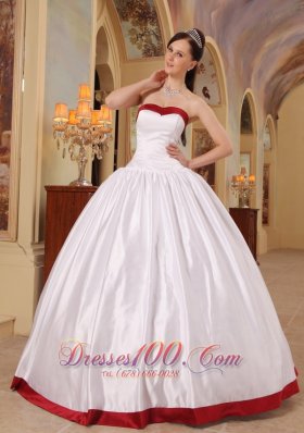 White and Red Sweetheart Floor-length Quinceanera Dress