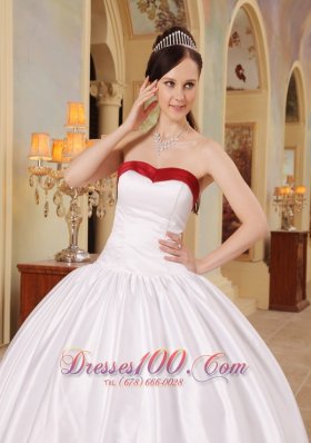 White and Red Sweetheart Floor-length Quinceanera Dress